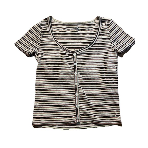 Hollister Must-Have Collection Striped Ribbed Button Tee Women’s Small - Picture 1 of 5